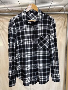 Classic Black & White Plaid Women's Button-Up Shirt